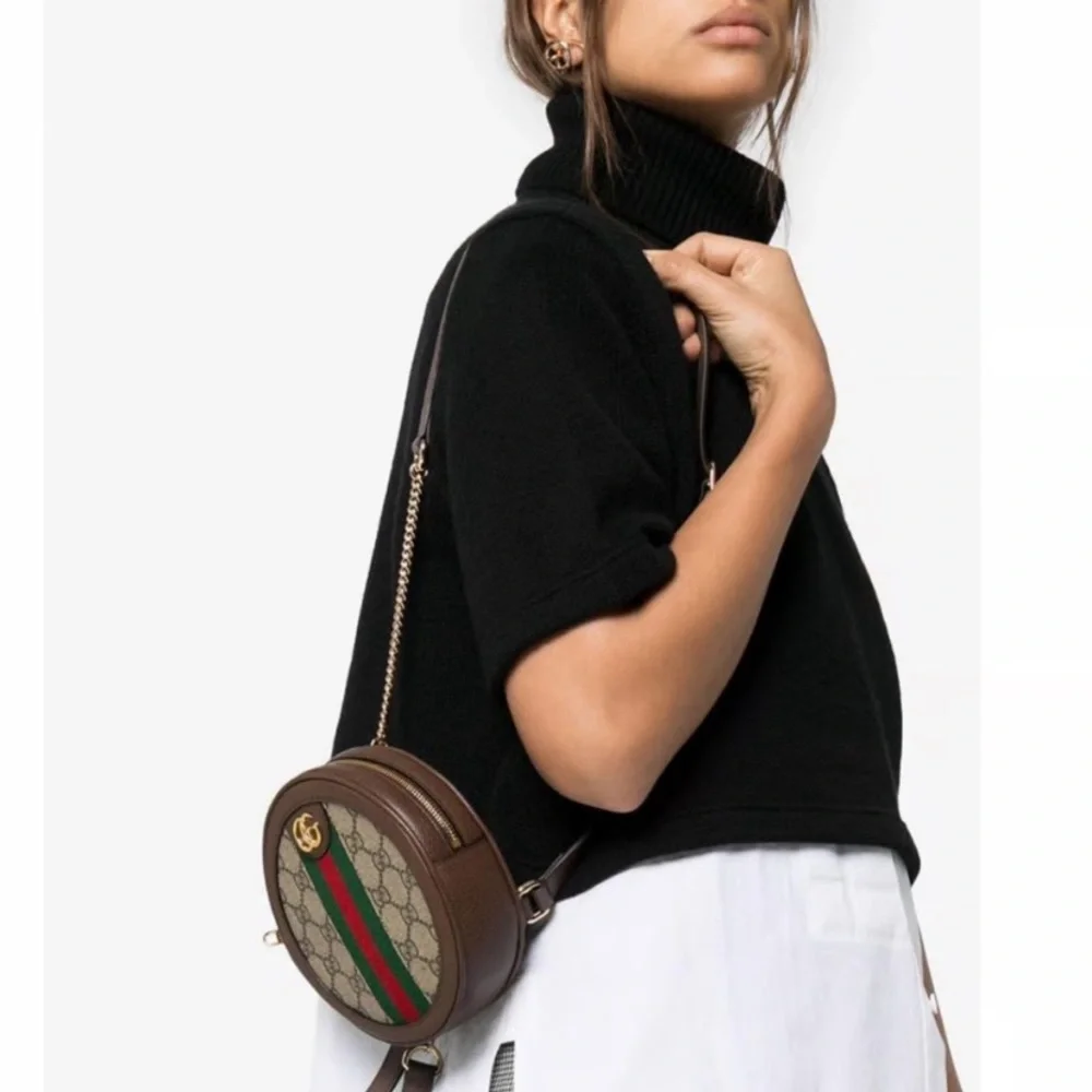NEW!✨GUCCI✨GG GUCCISSIMA SUPREME & LEATHER ROUND BACKPACK SHOULDER CROSSBODY BAG - Picture 1 of 15